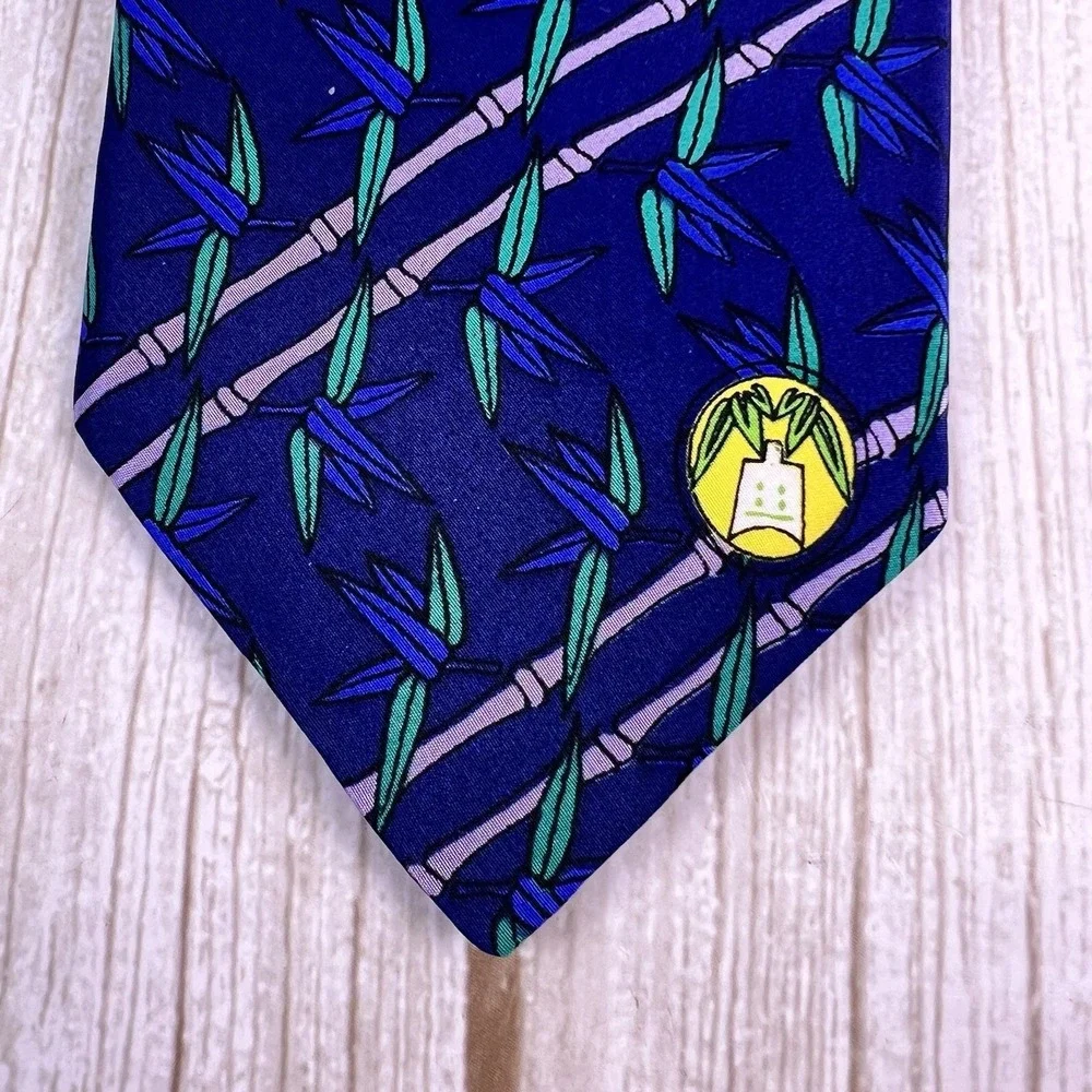 Vintage‎ Men's Silk Tie Meidon Blue & Green Colorful Plants 56in